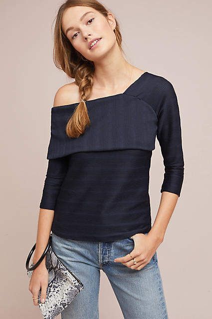 Blue Tassel Shuler One-Shoulder Top