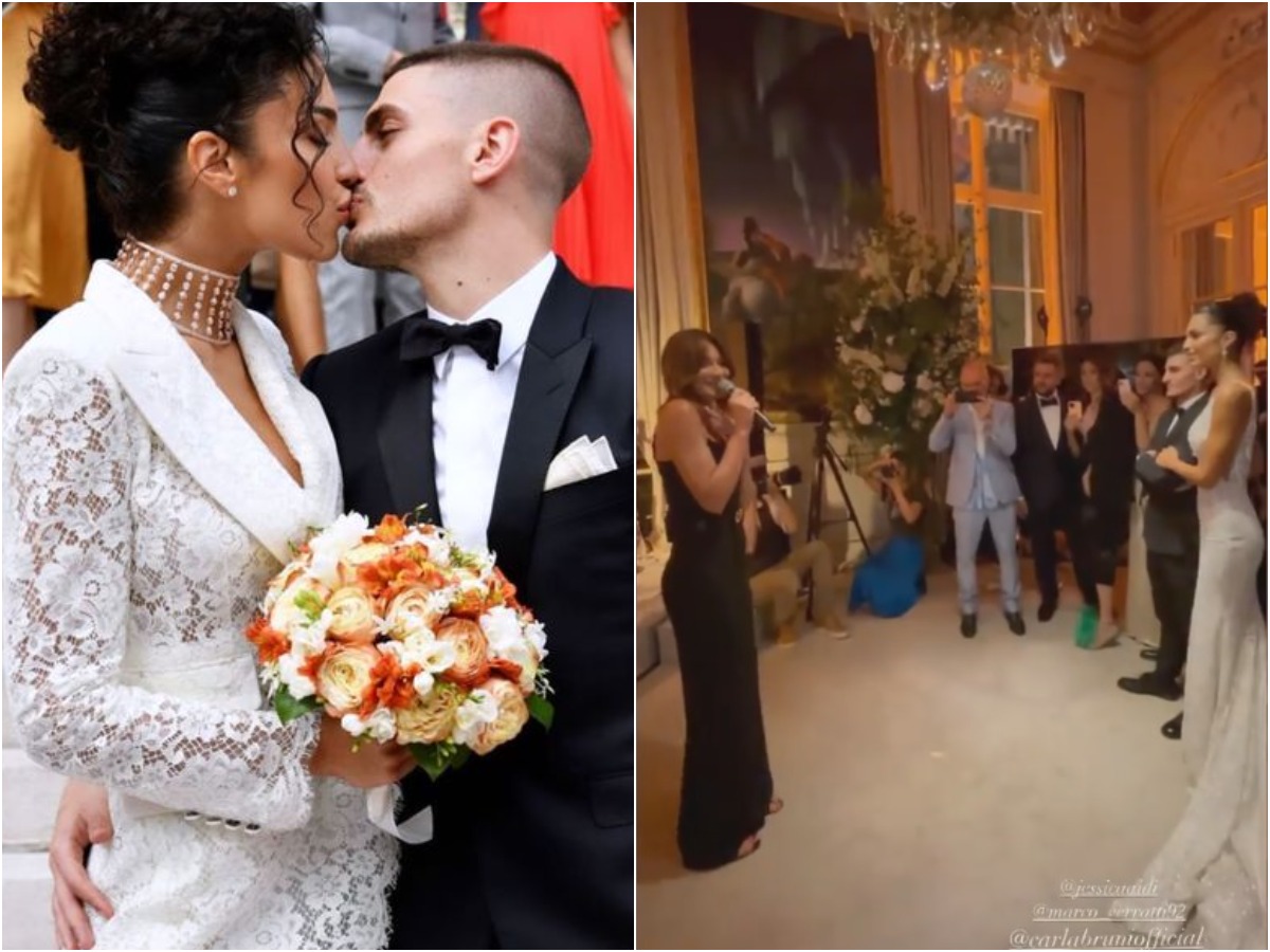 Παντρεύτηκε ο Μάρκο Βεράτι - Ο χλιδάτος γάμος στο Παρίσι, το δαντελένιο κοστούμι της νύφης - Τραγούδησε η Κάρλα Μπρούνι [εικόνες]